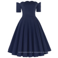 Belle Poque Frauen aus Schulter Marine Blau Vintage Retro Rockabilly Swing Party Audrey Hepburn Style Kleider BP000126-4